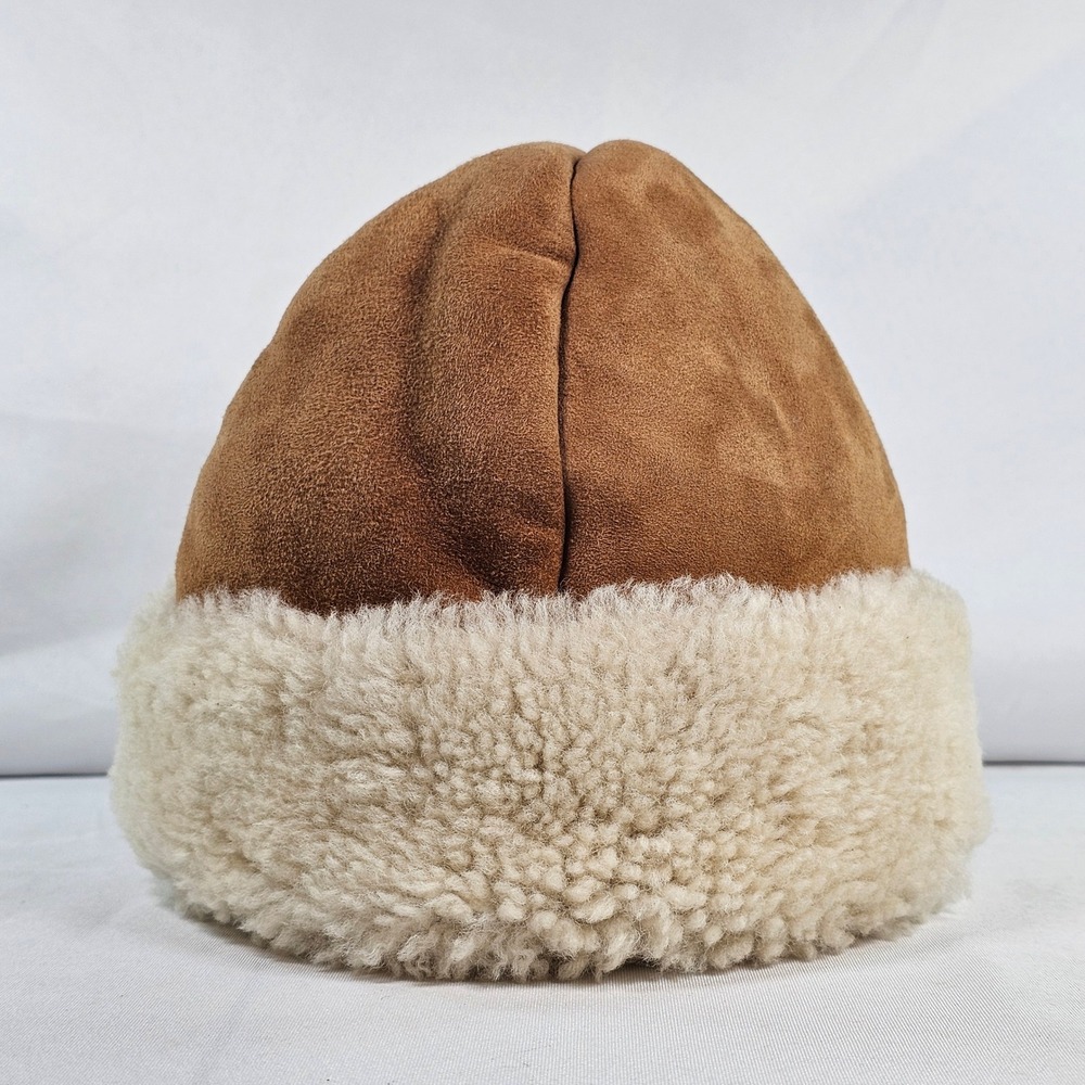 New Orvis Sheepskin Beanie Hat Genuine Shearling Suede Camel Brown 2TP50153 L